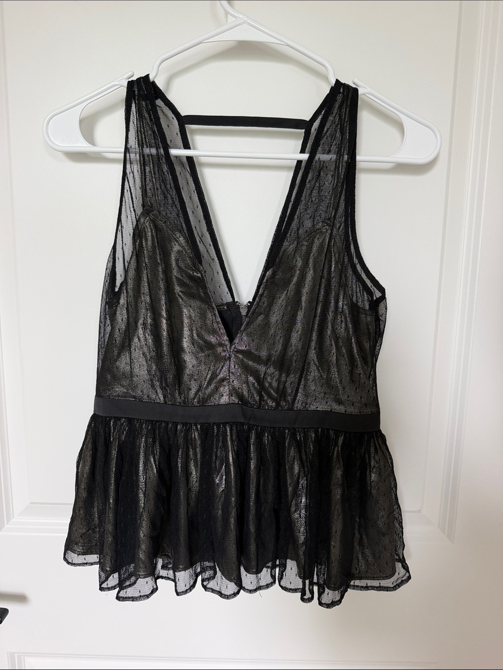 Express Black Sheer Metallic Overlay Tank